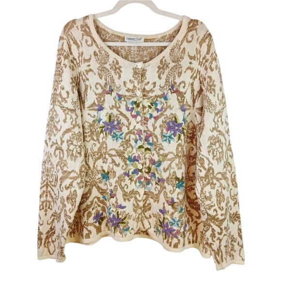 Coldwater Creek Women's SZ 3X Damask-Patterned Floral Embroidered Cardigan - Picture 2 of 7
